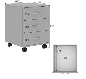 Тумба мобильная SIMPLE SC-3M.1, серый, 41.2х45х56.6 см